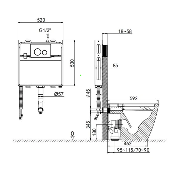 Crawford - ST21 Smart Toilet inc Brushed Gold Flush Plate