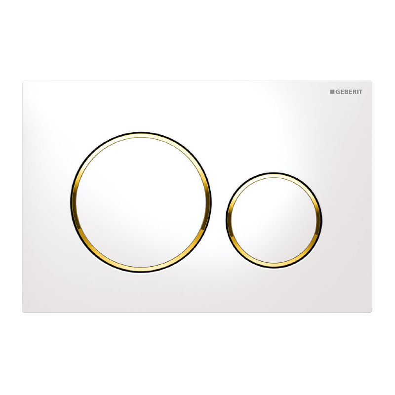 Sigma20 - Gloss White w Gold Trim Flush Plate for Sigma Concealed Cistern