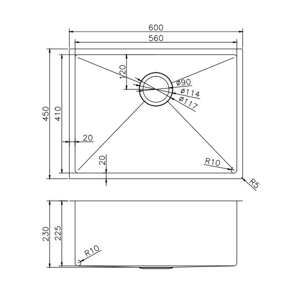 Kitchen Sink - Stainless Steel Single Bowl Kitchen Sink
600x450x230mm