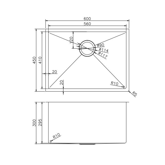 Kitchen Sink - Gunmetal Stainless Steel Double Bowl Sink
600x450x300mm