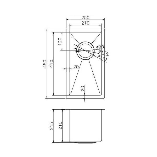 Kitchen Sink - Stainless Steel Single Bowl Kitchen Sink
250x450x215mm