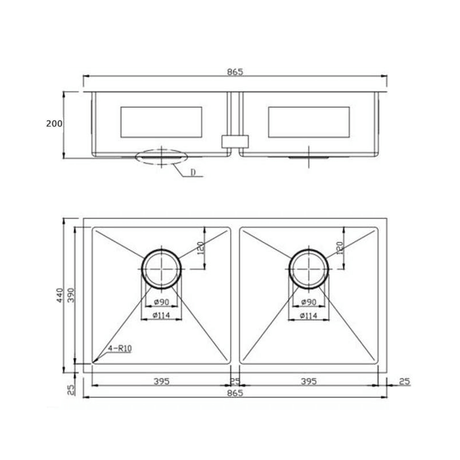Kitchen Sink - Stainless Steel Single Double Kitchen Sink
865x440x200mm