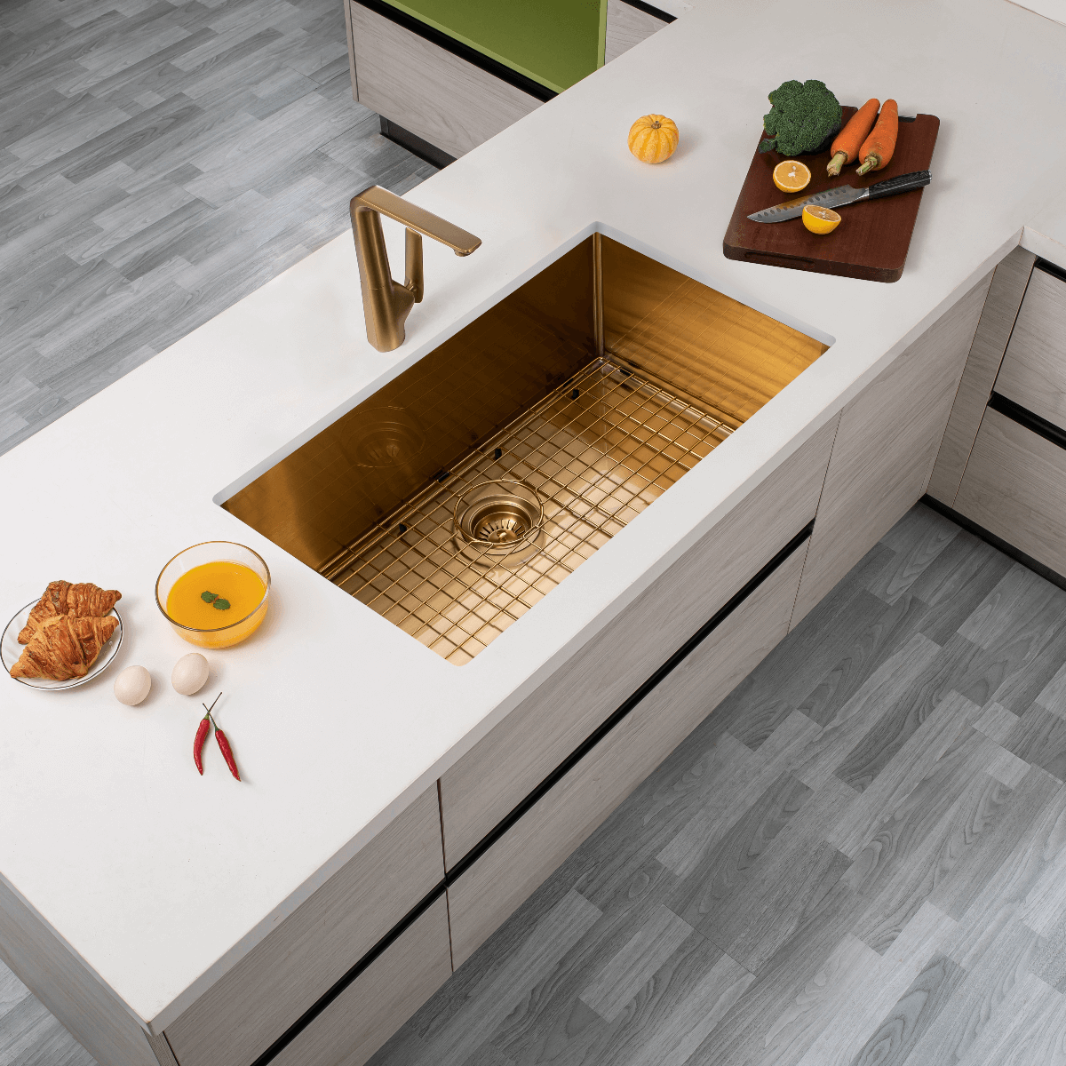 Kitchen Sink - Gold Stainless Steel Single Bowl Kitchen Sink
762x457x254mm