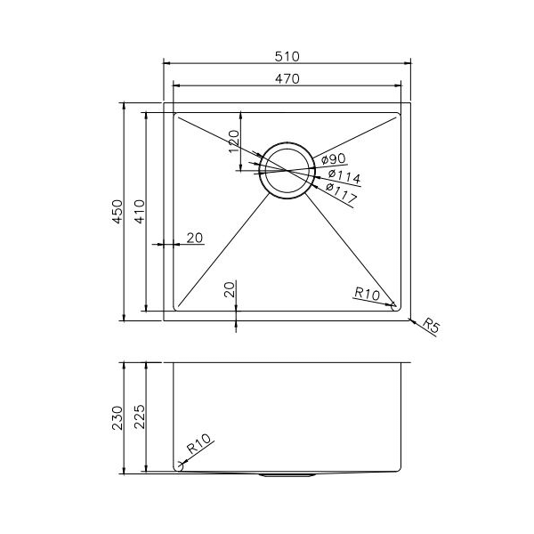 Kitchen Sink - Stainless Steel Single Bowl Kitchen Sink
510x450x230mm
