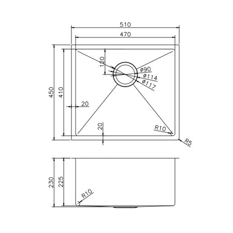 Kitchen Sink - Stainless Steel Single Bowl Kitchen Sink
510x450x230mm