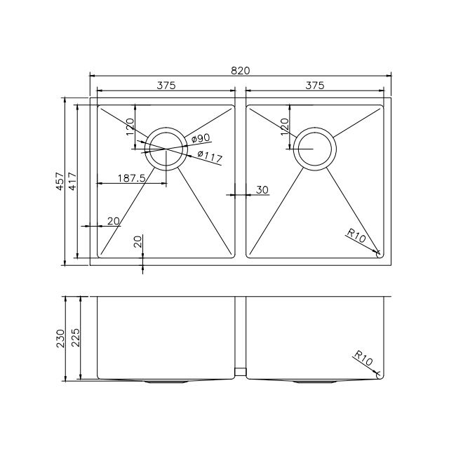Kitchen Sink - Stainless Steel Double Bowl Kitchen Sink
820x457x230mm