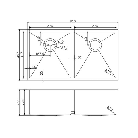 Kitchen Sink - Stainless Steel Double Bowl Kitchen Sink
820x457x230mm