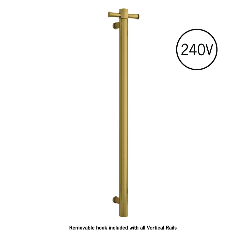 Thermorail - Straight/Round 240Volt Vertical Bar 900x142x100mm 20Watt With Optional Hook - Brushed Gold