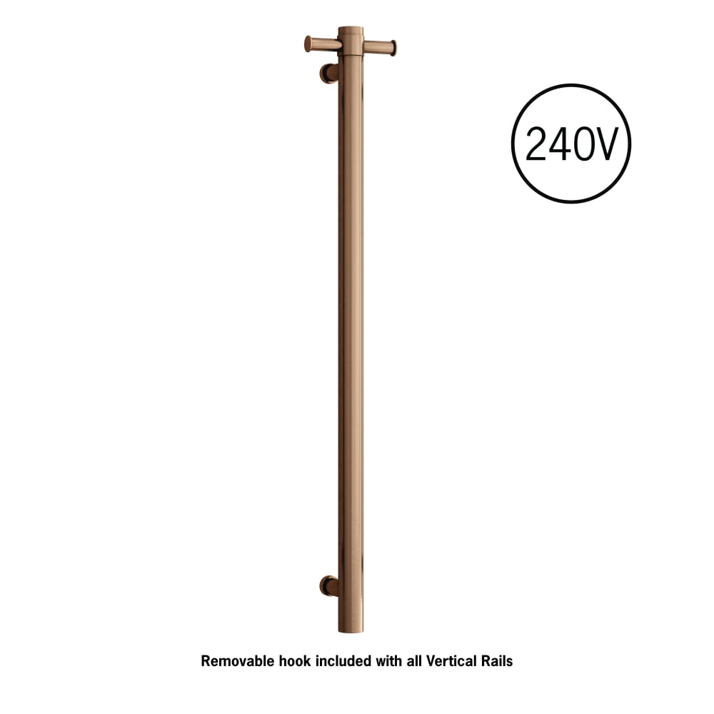 Thermorail - Straight/Round 240Volt Vertical Bar 900x142x100mm 20Watt With Optional Hook - Brushed Bronze