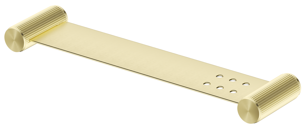 Mica Fluted Stainless Shelf 400mm in French gold with fluted wall mounts and drainage holes.