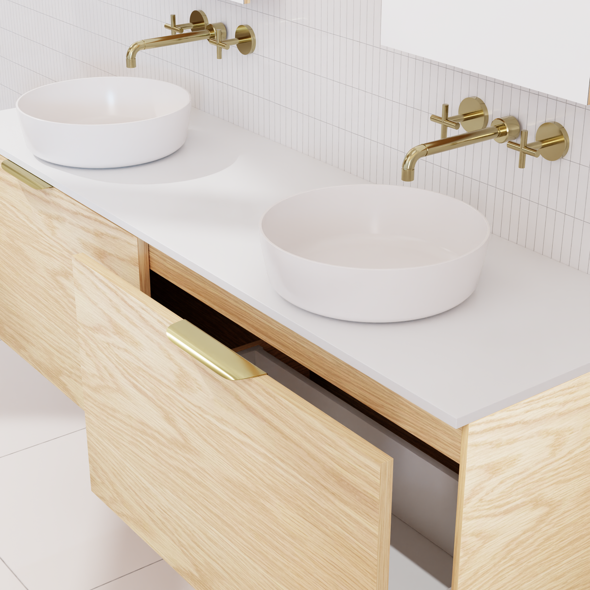 Zoe - 1500mm American White Oak Wall Hung Vanity