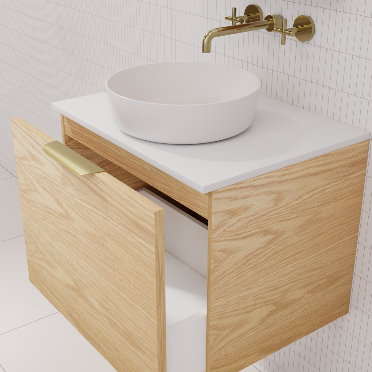 Zoe - 600mm American White Oak Wall Hung Vanity