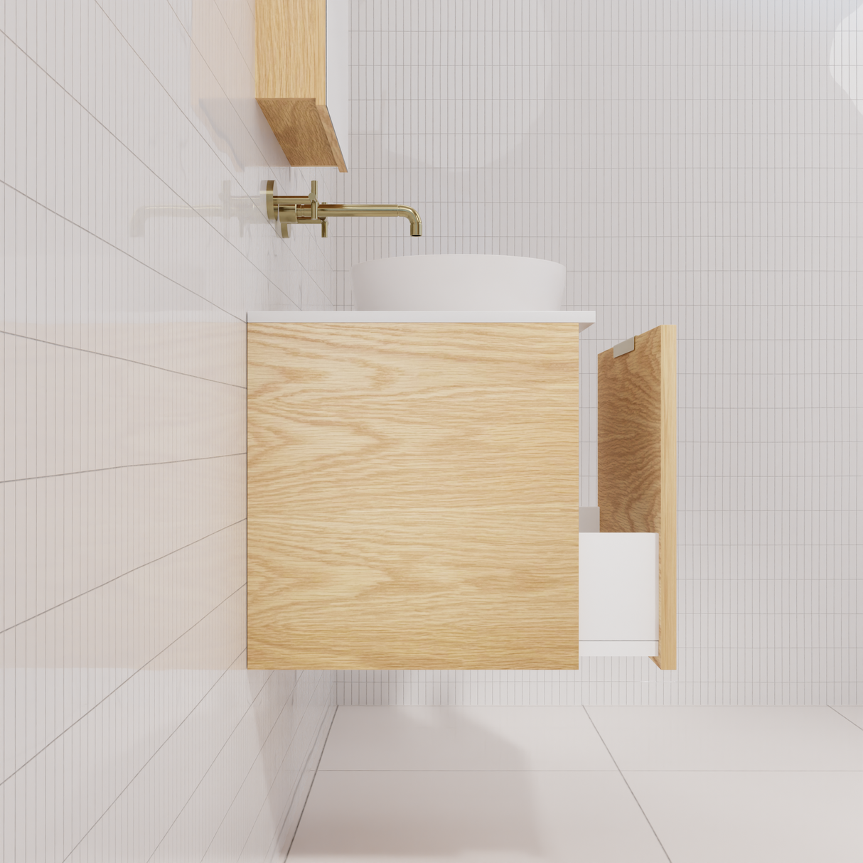 Zoe - 600mm American White Oak Wall Hung Vanity