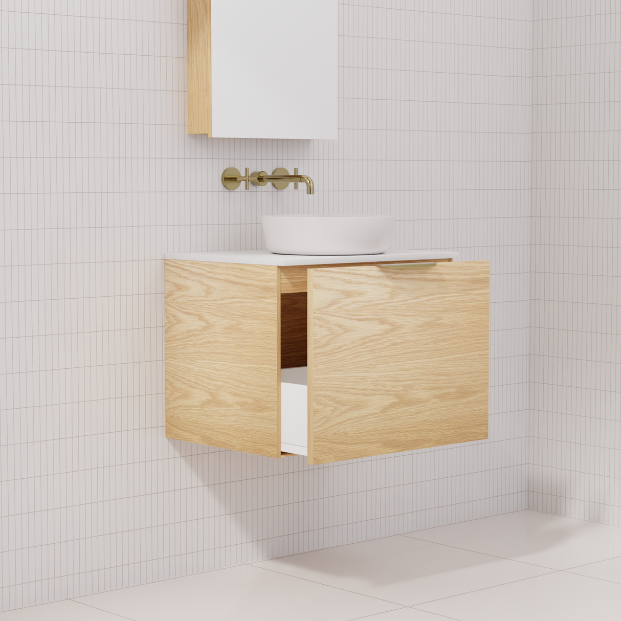 Zoe - 600mm American White Oak Wall Hung Vanity