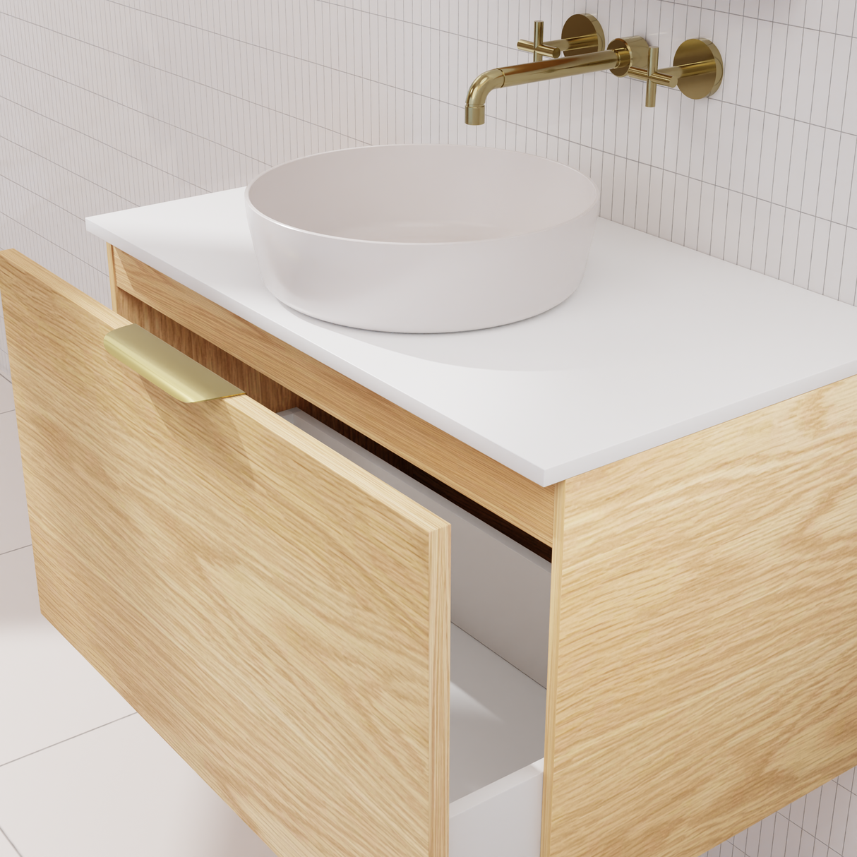 Zoe - 750mm American White Oak Wall Hung Vanity
