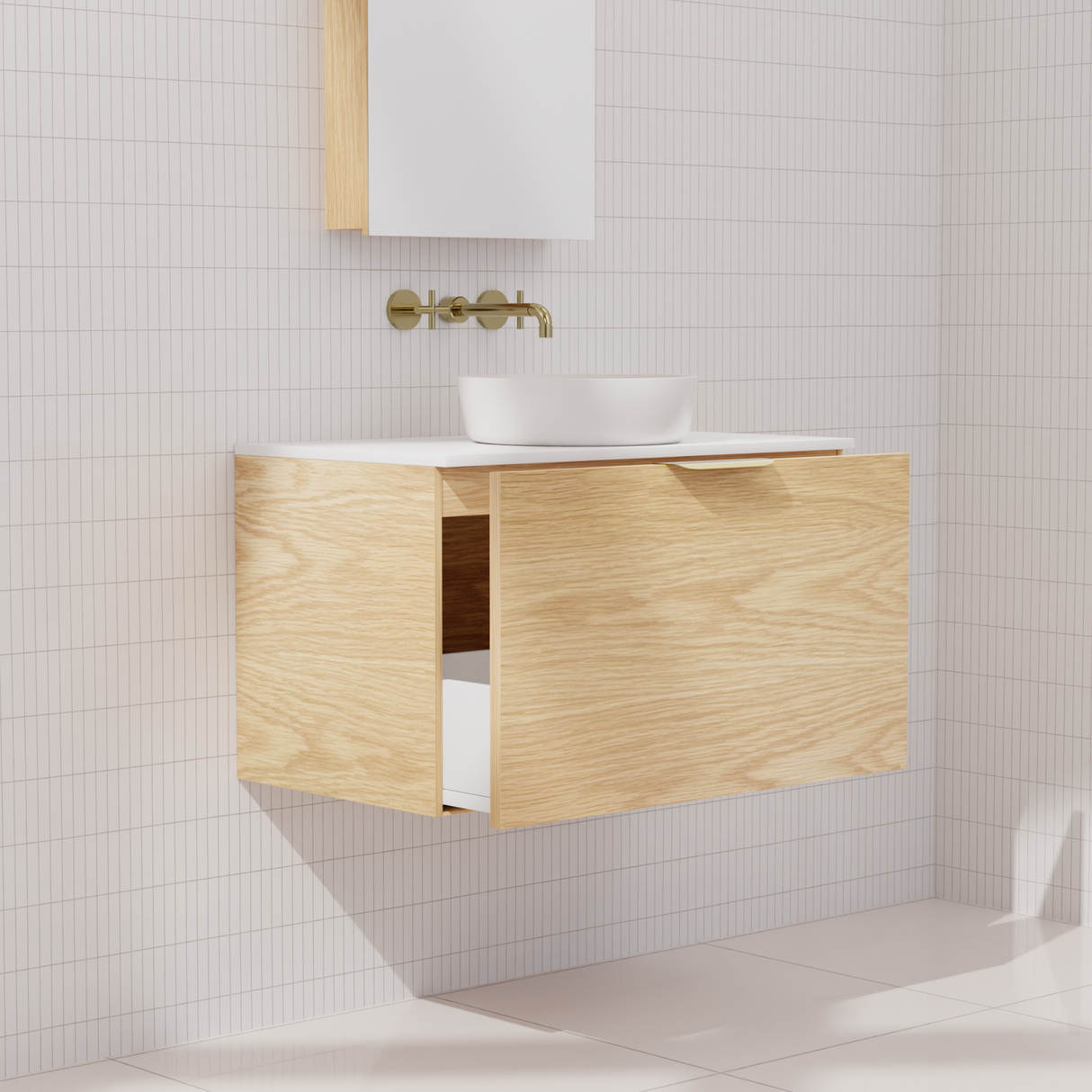 Zoe - 750mm American White Oak Wall Hung Vanity