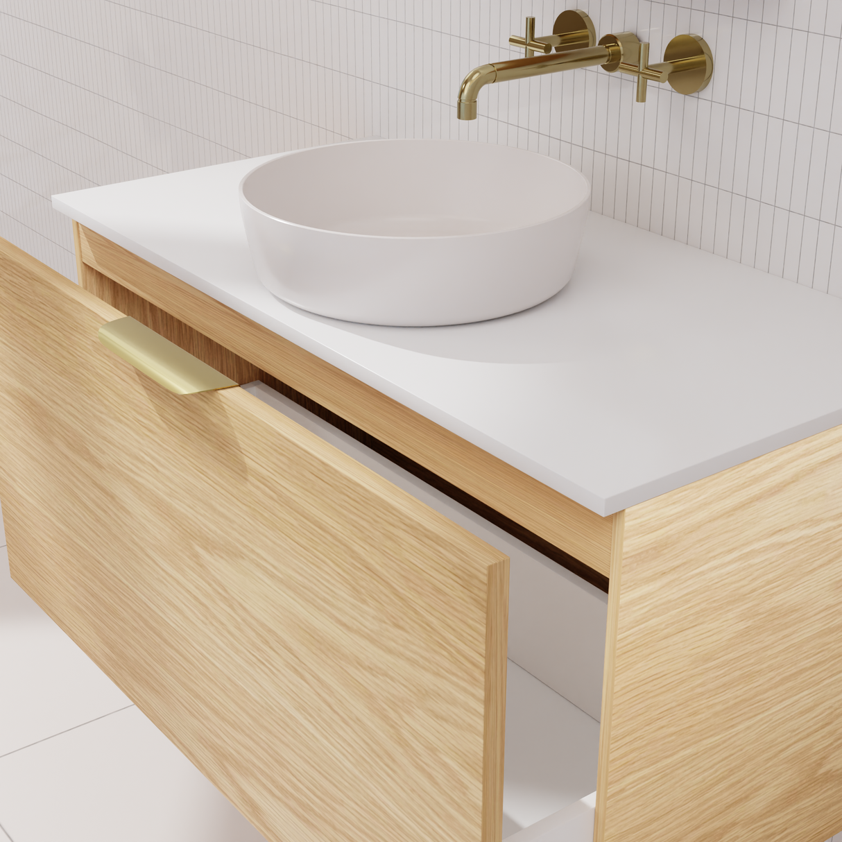 Zoe - 900mm American White Oak Wall Hung Vanity