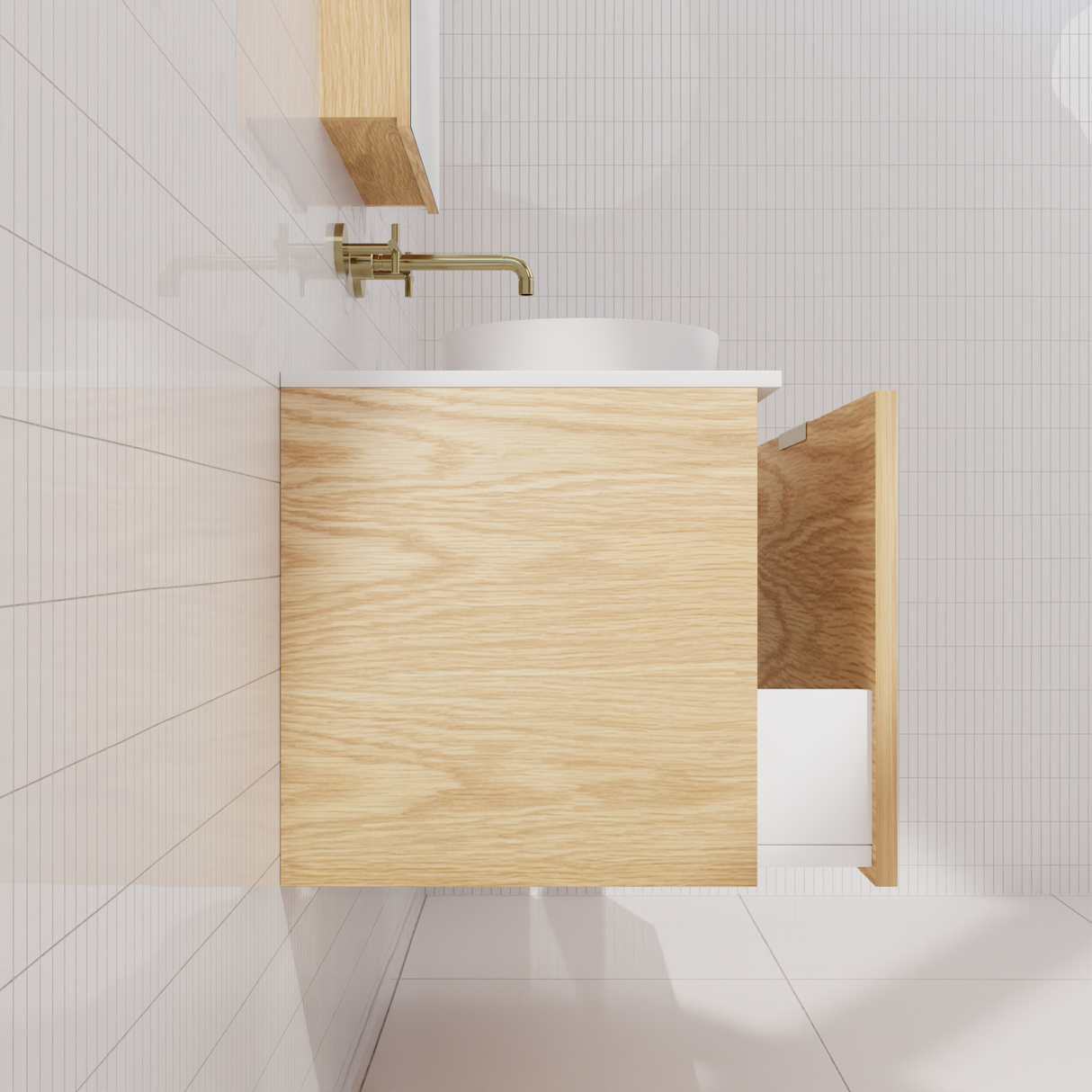 Zoe - 900mm American White Oak Wall Hung Vanity