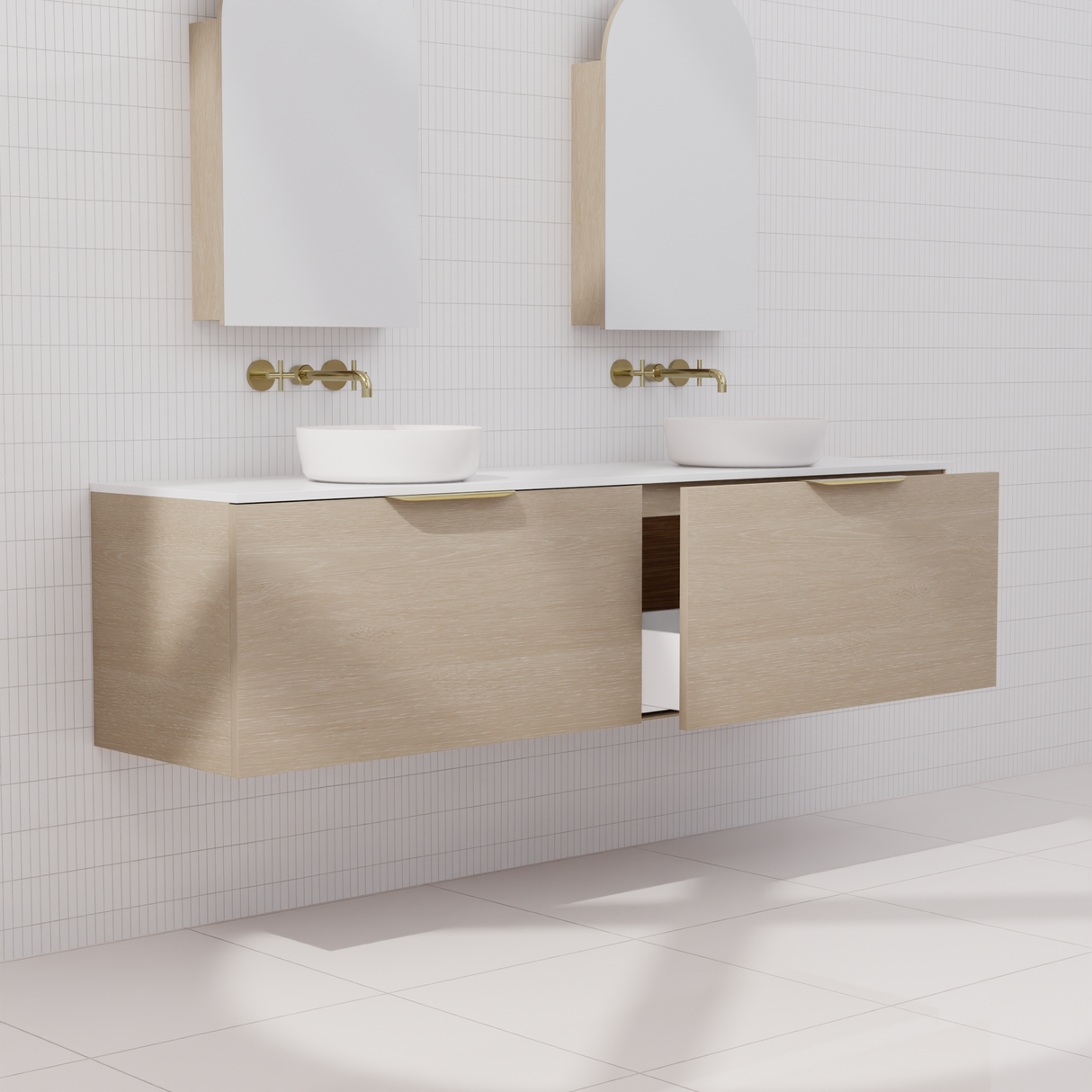 Zoe - 1800mm Coastal Oak Wall Hung Vanity