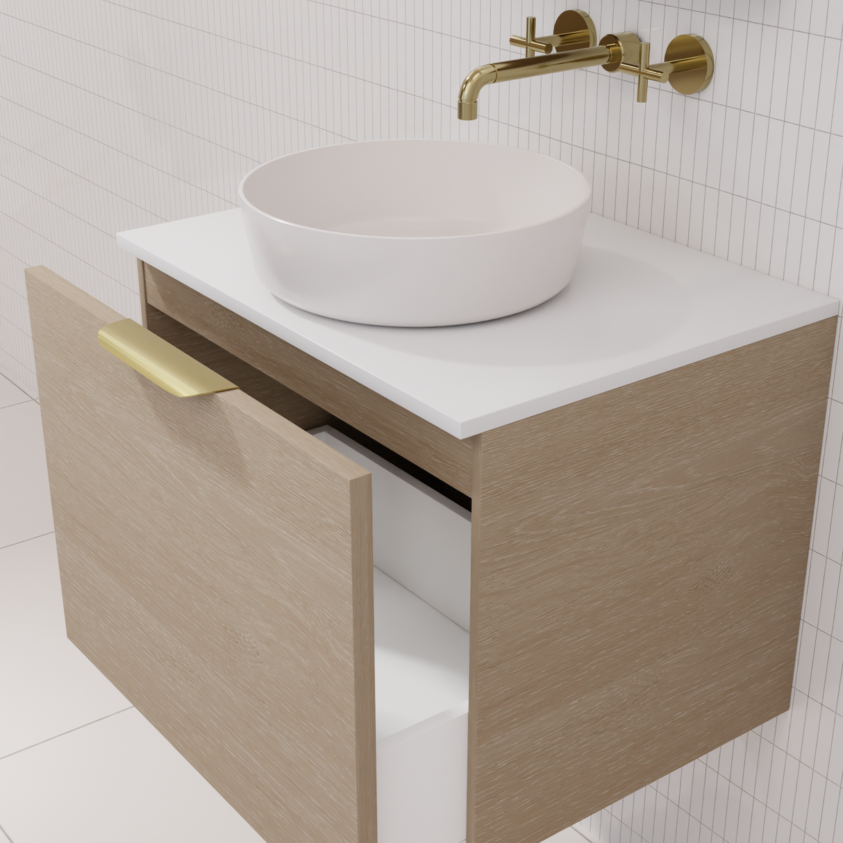 Zoe - 600mm Coastal Oak Wall Hung Vanity