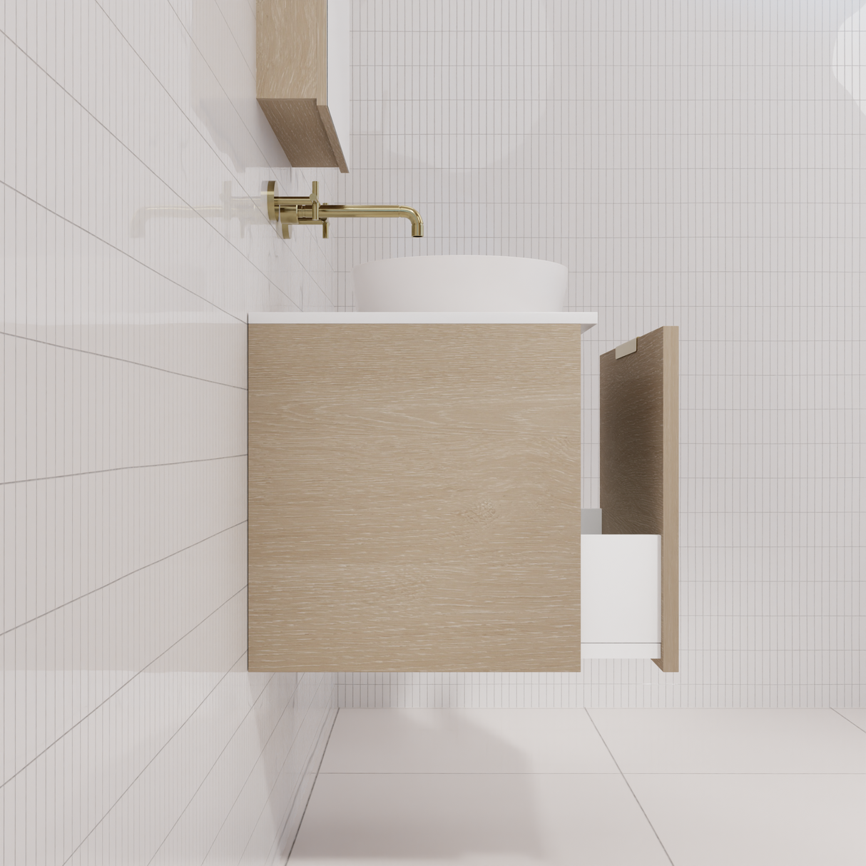 Zoe - 600mm Coastal Oak Wall Hung Vanity