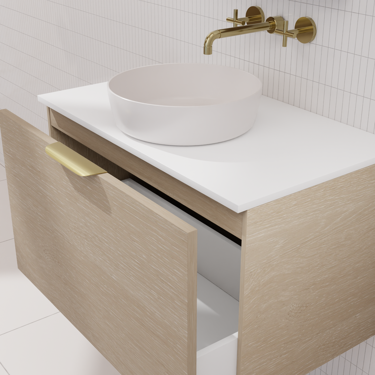 Zoe - 750mm Coastal Oak Wall Hung Vanity