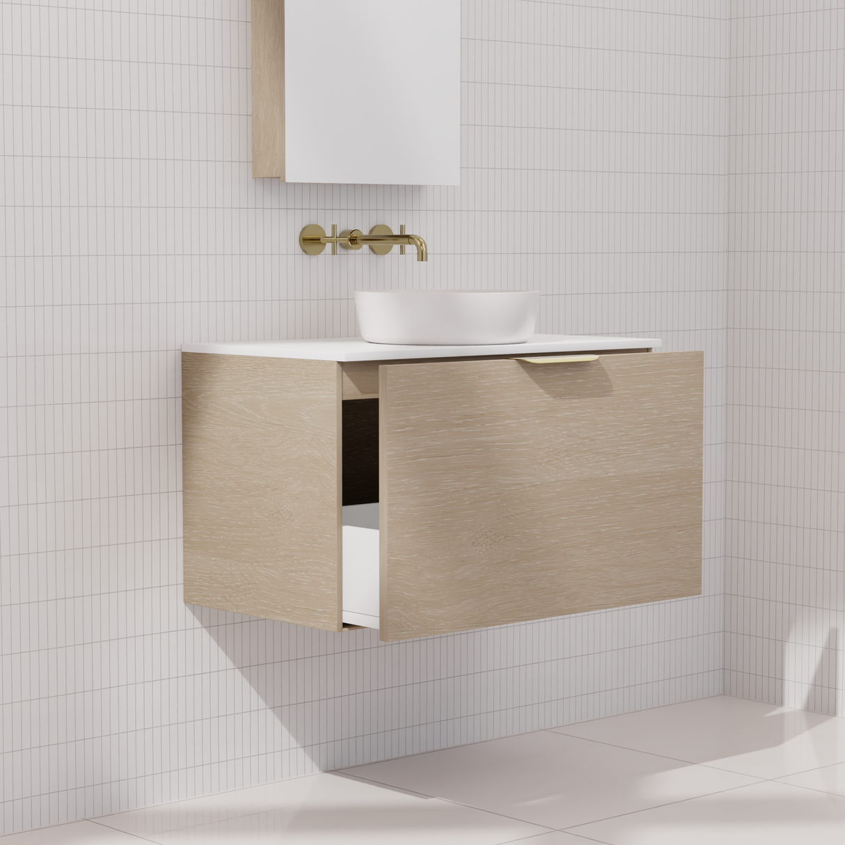 Zoe - 750mm Coastal Oak Wall Hung Vanity