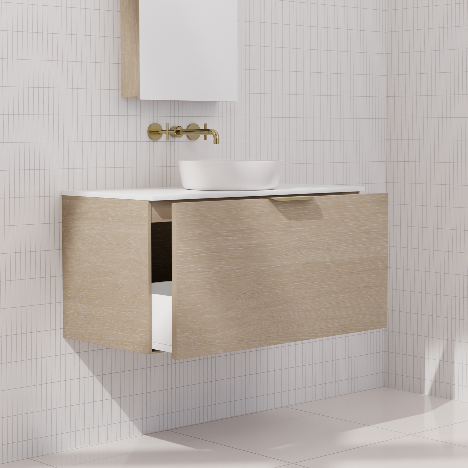 Zoe - 900mm Coastal Oak Wall Hung Vanity