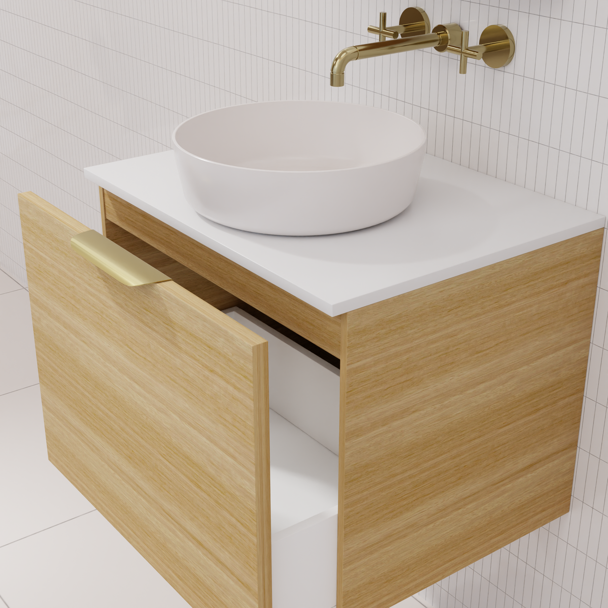 Zoe - 600mm Light Oak Wall Hung Vanity