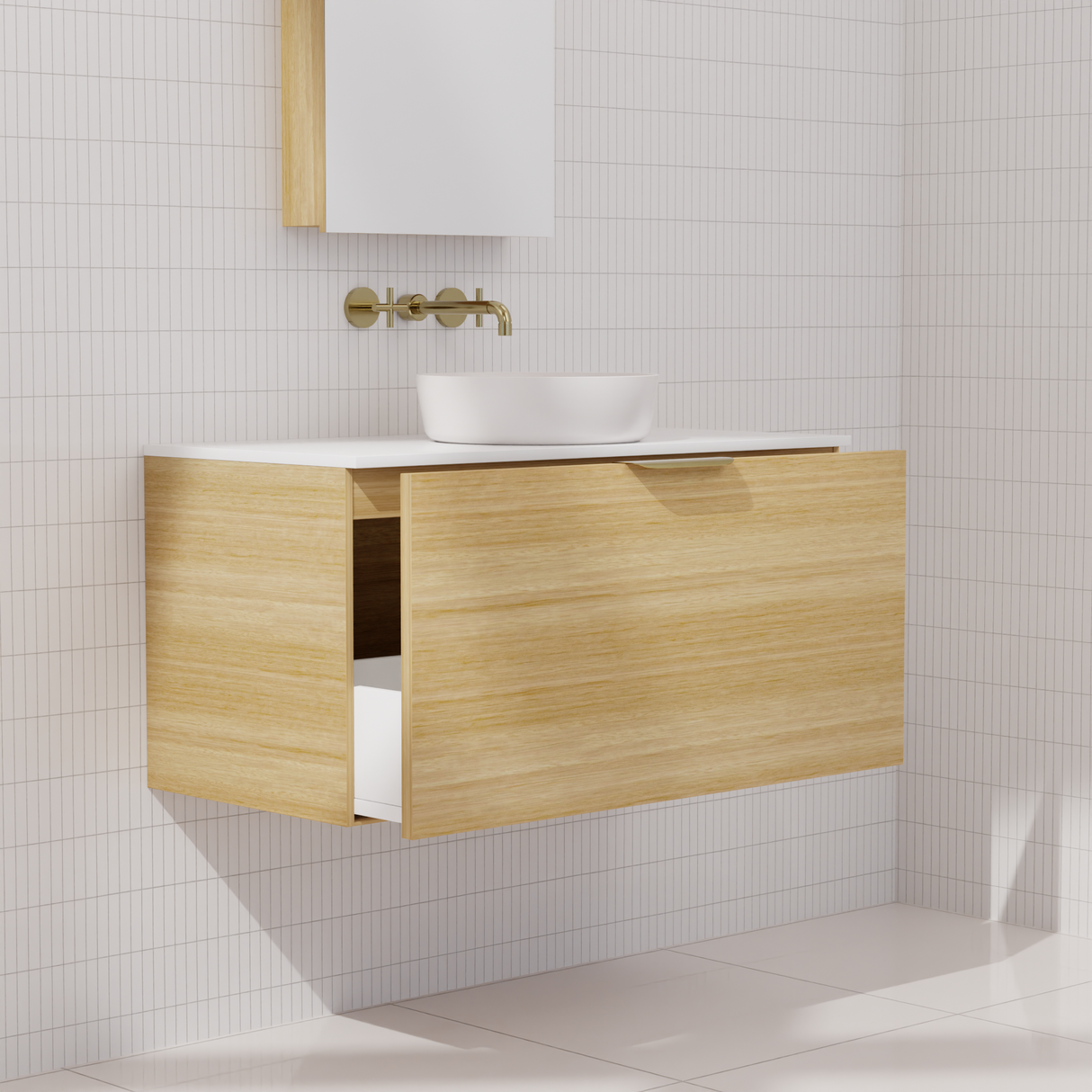 Zoe - 900mm Light Oak Wall Hung Vanity