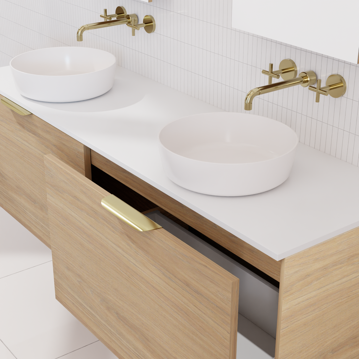 Zoe - 1500mm Prime Oak Wall Hung Vanity