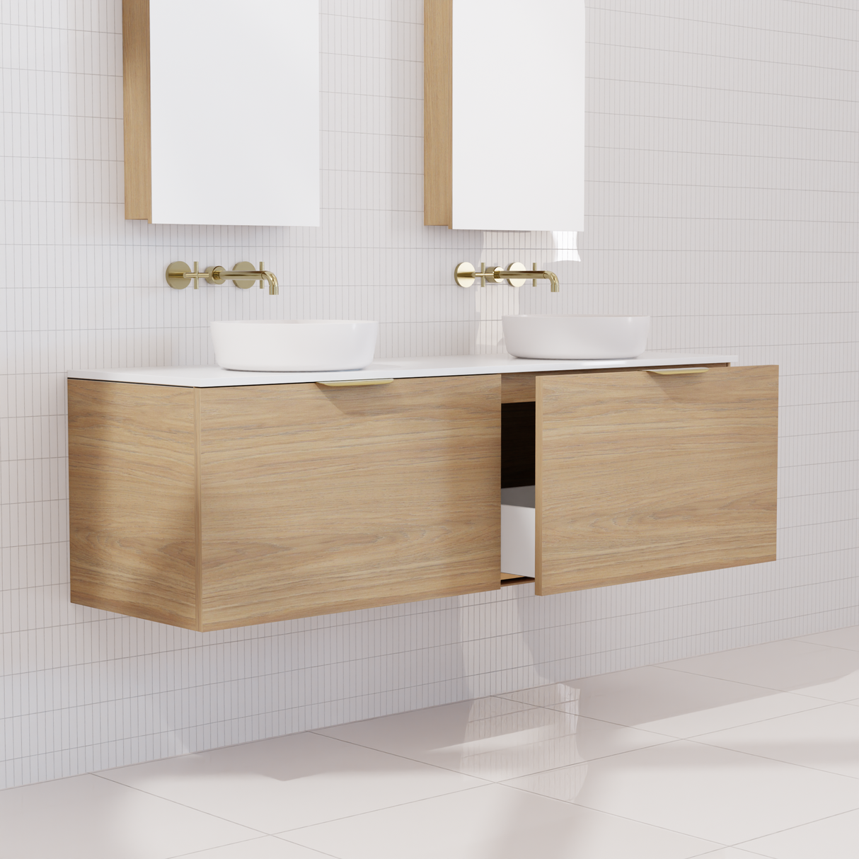 Zoe - 1500mm Prime Oak Wall Hung Vanity