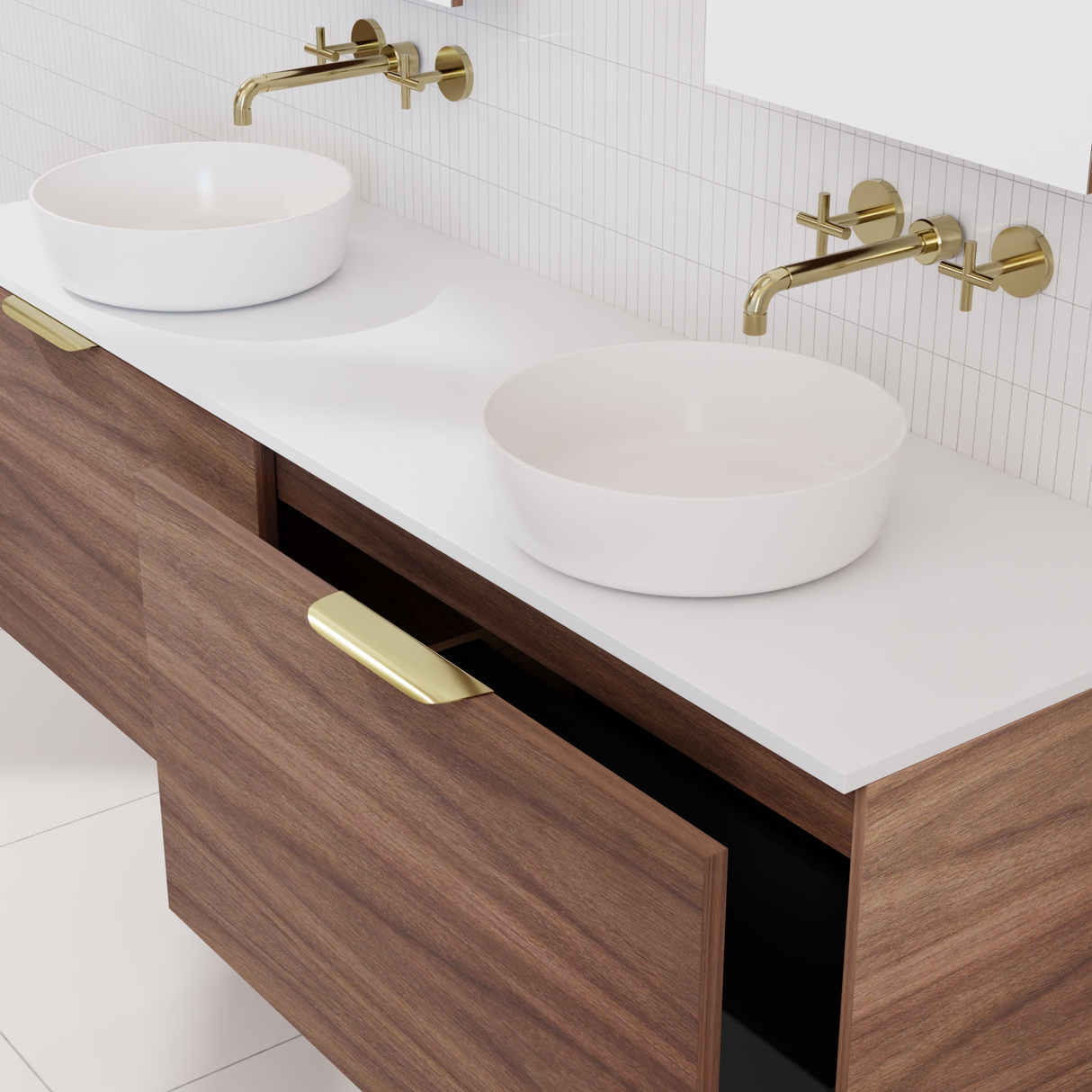 Zoe - 1500mm Walnut Wall Hung Vanity