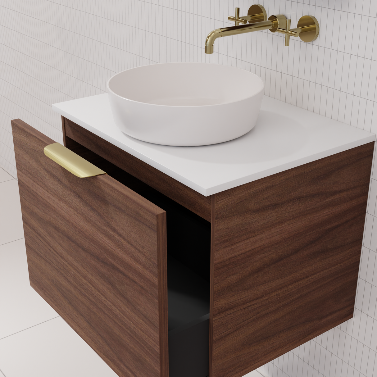 Zoe - 600mm Walnut Wall Hung Vanity