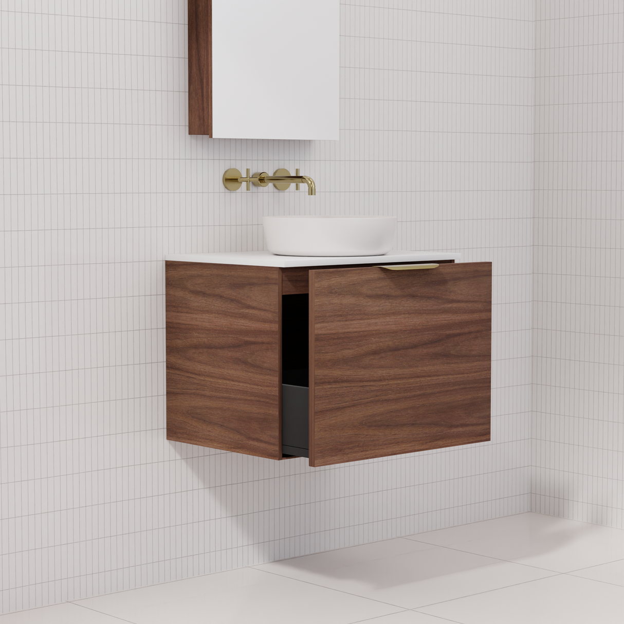 Zoe - 600mm Walnut Wall Hung Vanity