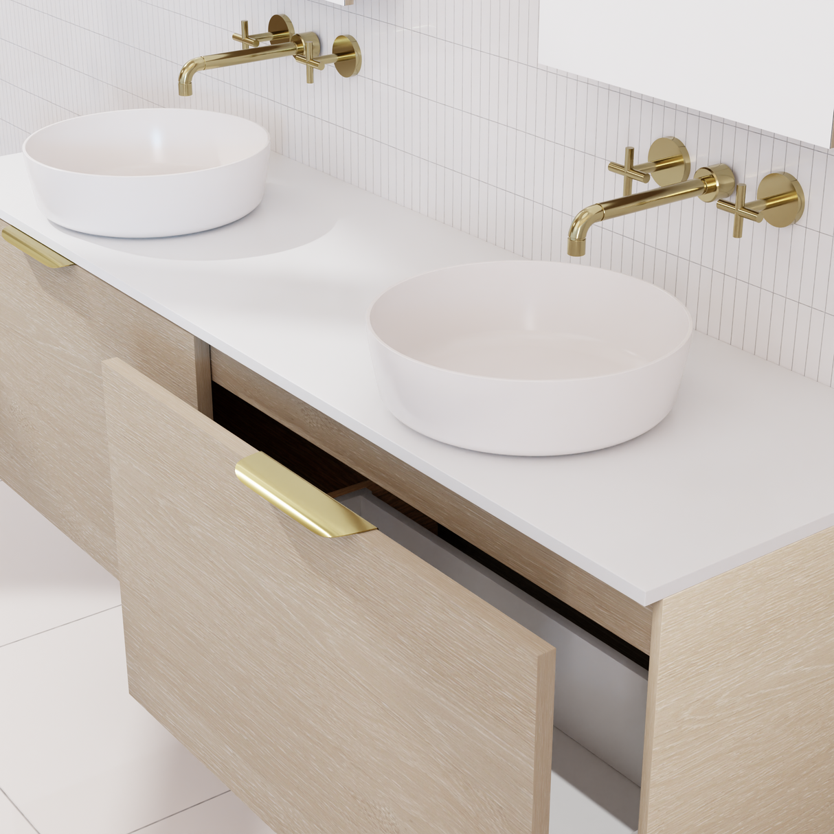 Zoe - 1500mm Coastal Oak Wall Hung Vanity