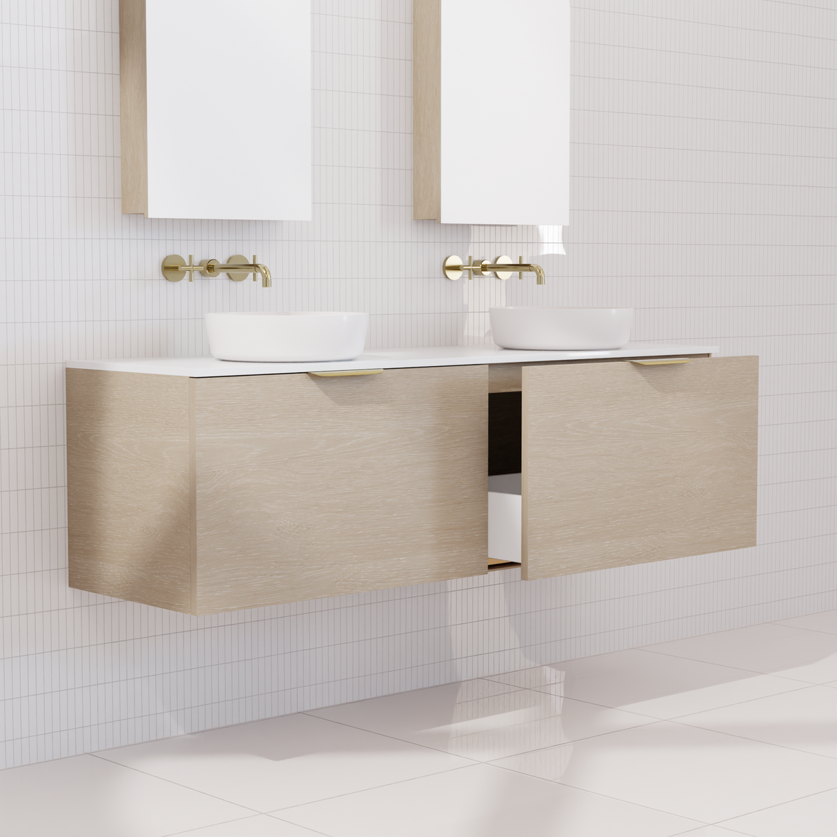 Zoe - 1500mm Coastal Oak Wall Hung Vanity