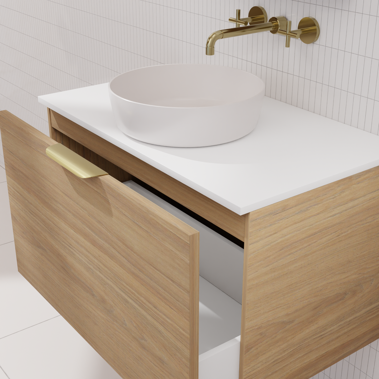 Zoe - 750mm Prime Oak Wall Hung Vanity