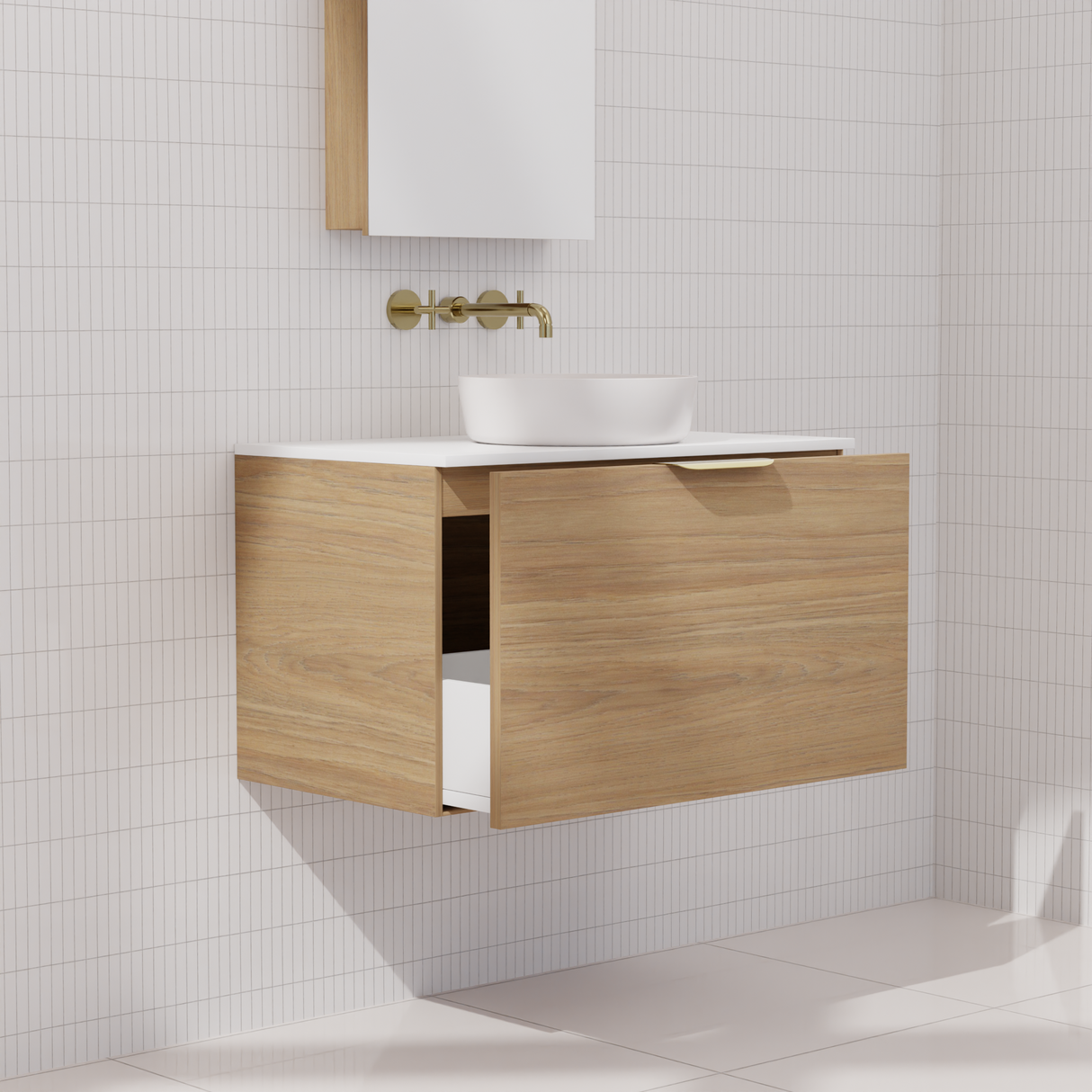 Zoe - 750mm Prime Oak Wall Hung Vanity