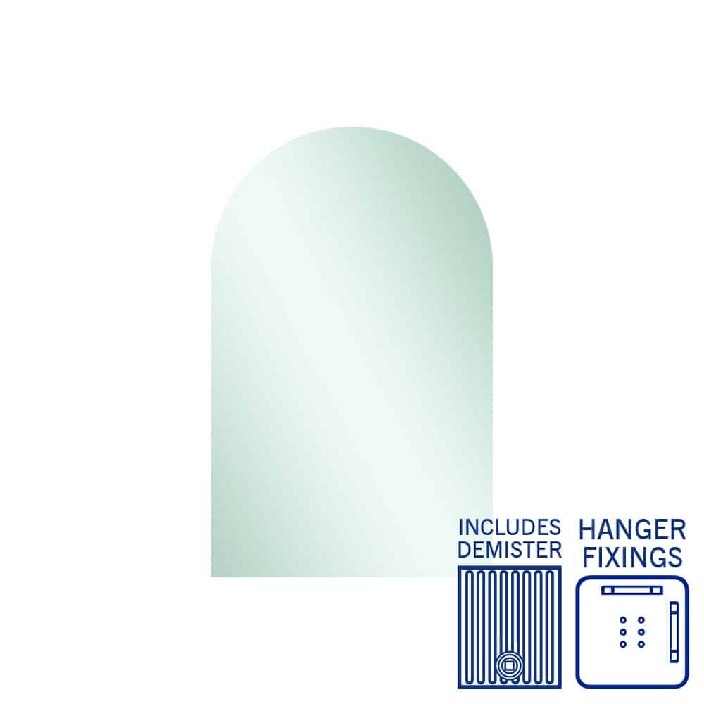Ablaze - Aspen Polished Edge Arch Mirror 500x800mm with Hangers and Demister