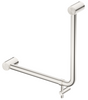 Mica Care curved 90-degree 450 x 450mm ambulant grab rail in brushed nickel on a white background.