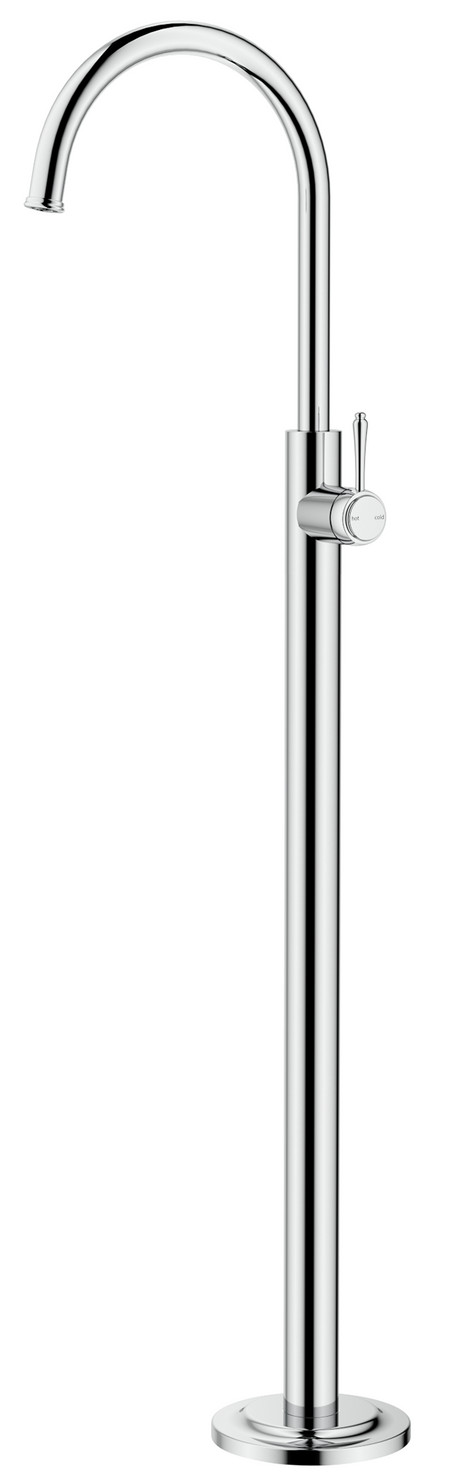 Mica Heritage Freestanding Bath Mixer in polished chrome with a high curved spout and lever handle.