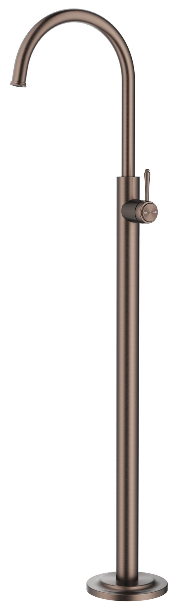 Mica Heritage Freestanding Bath Mixer in Dusk Bronze with a high curved spout and lever handle. 