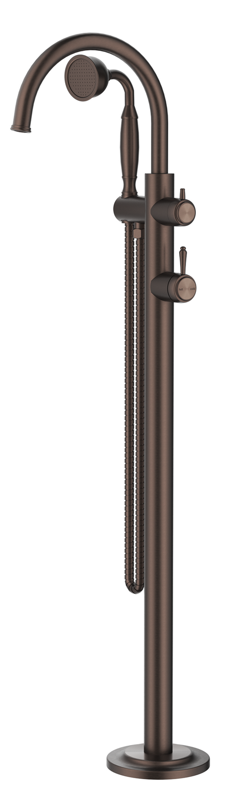 Mica Heritage Freestanding Bath Mixer with hand shower in Dusk Bronze. 
