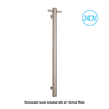 Thermorail - Straight/Round 240Volt Vertical Bar 900x142x100mm 20Watt With Optional Hook - Brushed