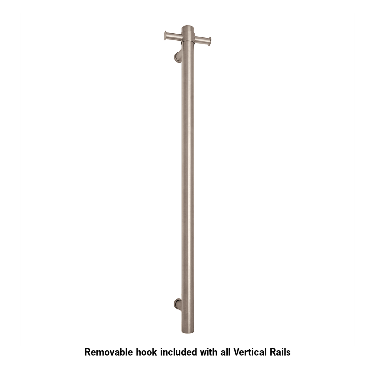 Thermorail - Straight/Round Non-Heated Vertical Bar 900x142x100mm With Optional Hook - Brushed Stainless