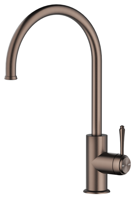 Mica Heritage Gooseneck Sink Mixer in Dusk Bronze with a curved spout and lever handle.