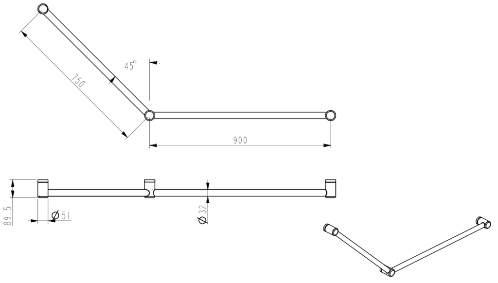 Mica Care Grab Rail 45 Degree 750x900mm