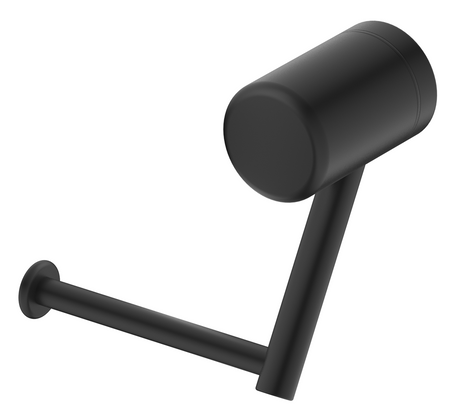 Mica Care heavy-duty toilet roll holder in black on a white background.