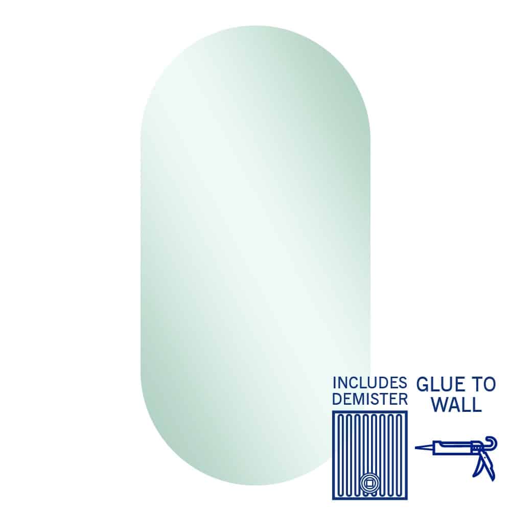 Ablaze - Duke Polished Edge Pill Mirror 500x1000mm Glue-to-Wall and Demister